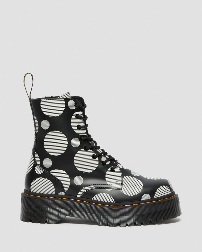 Dr Martens Jadon Polka Dot Smooth Leren Platform Laarzen Heren Zwart | NL 252XYU